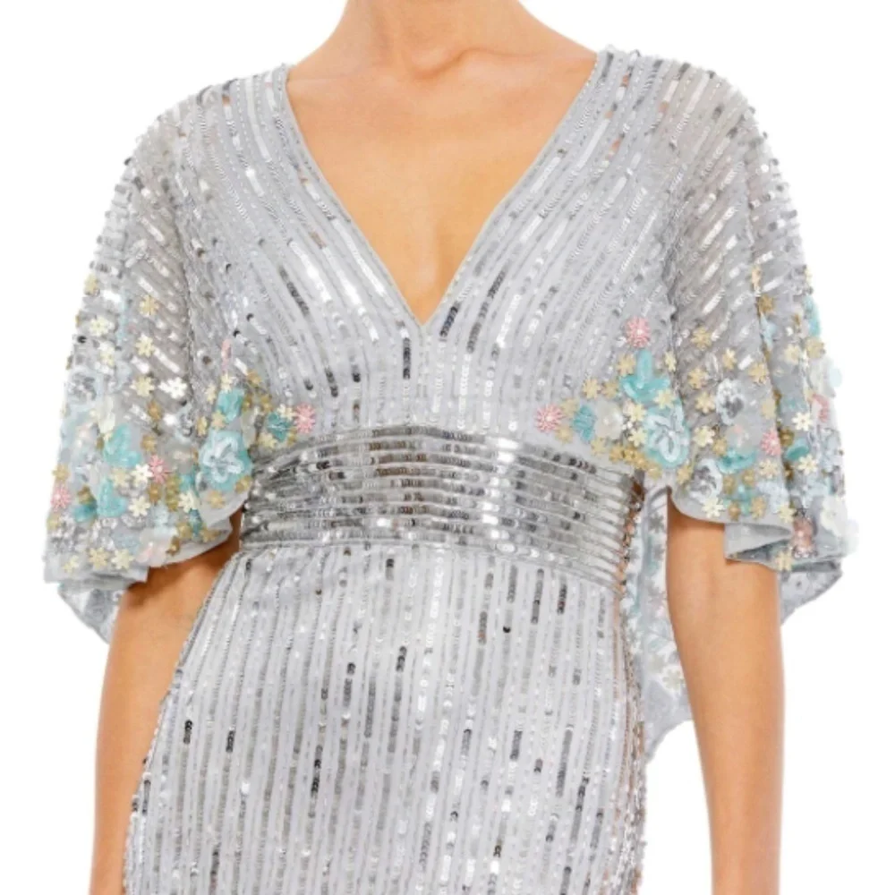 MAC DUGGAL Formal Wedding Prom Cocktail Cape Sleeve Floral Long Gown • Size 10
